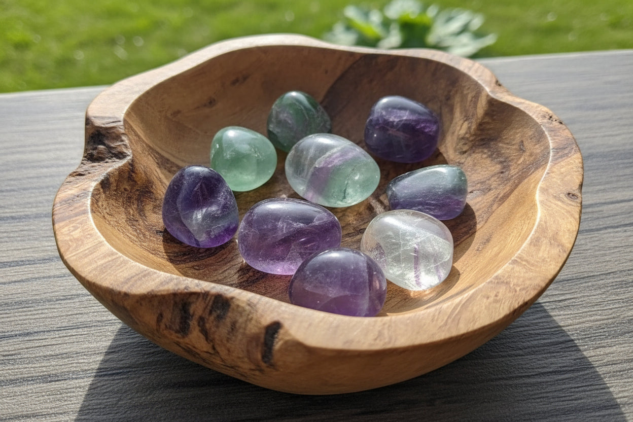 Rainbow Fluorite Tumbled Stones – Purple Green Crystal for Focus, Calm & Negative Energy Clearing