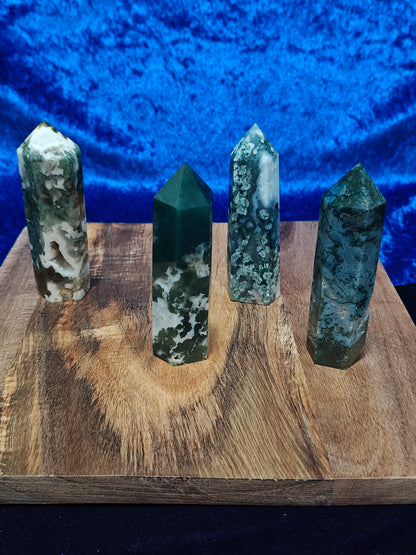 Moss Agate Tower – 3 Inches Tall - Stone of Mother Gaia for Abundance, New Beginnings, Business Success & Grounding