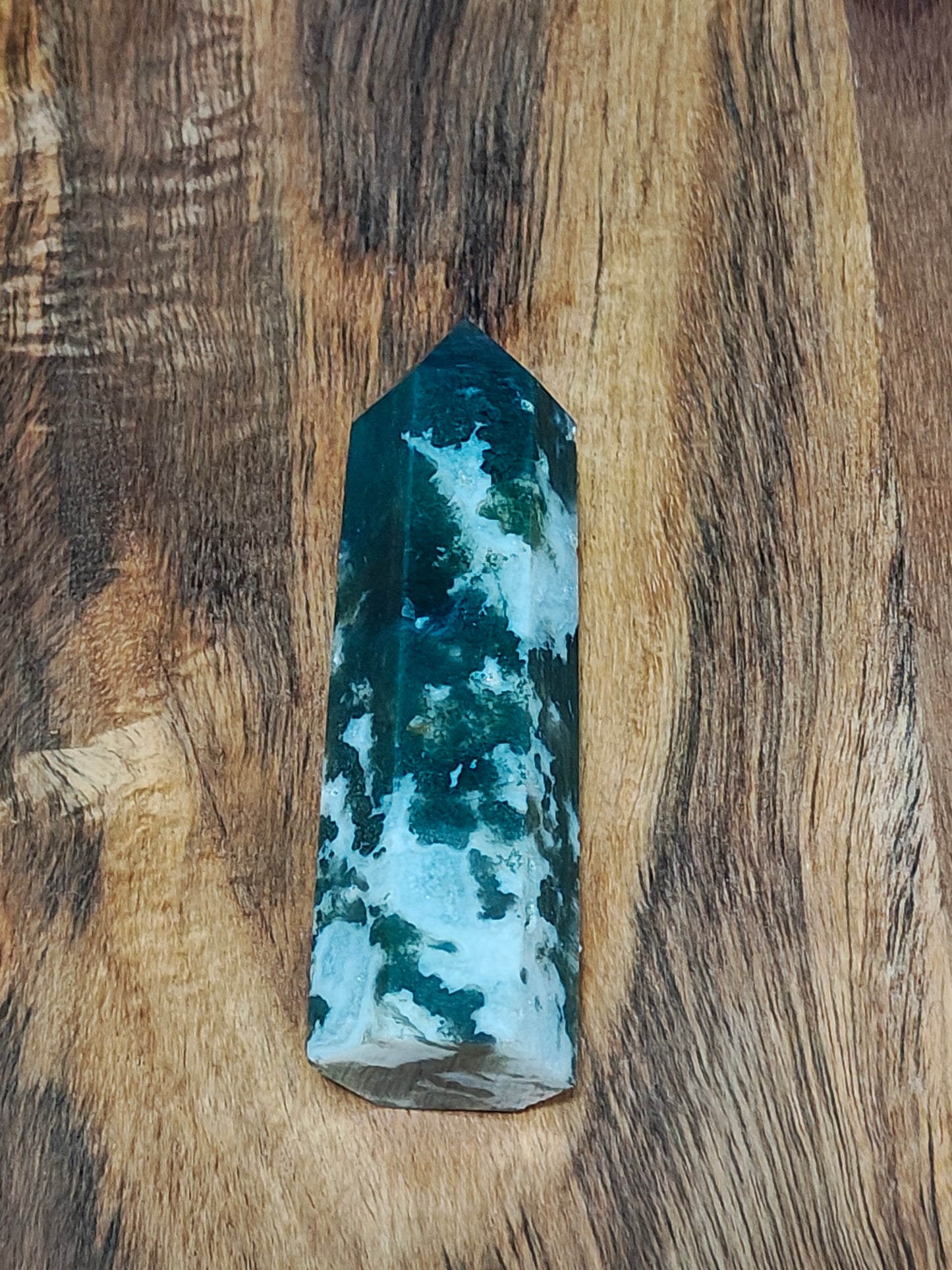 Moss Agate Tower – 3 Inches Tall - Stone of Mother Gaia for Abundance, New Beginnings, Business Success & Grounding