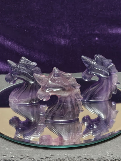 Purple Fluorite Unicorn Carving | Mental Clarity & Spiritual Protection Crystal | Magical Third Eye Stone