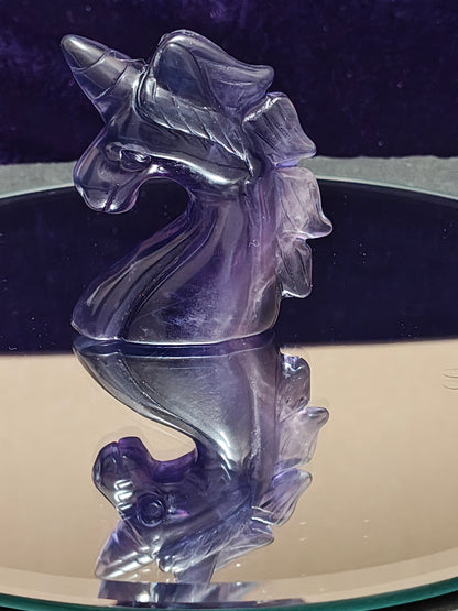 Purple Fluorite Unicorn Carving | Mental Clarity & Spiritual Protection Crystal | Magical Third Eye Stone