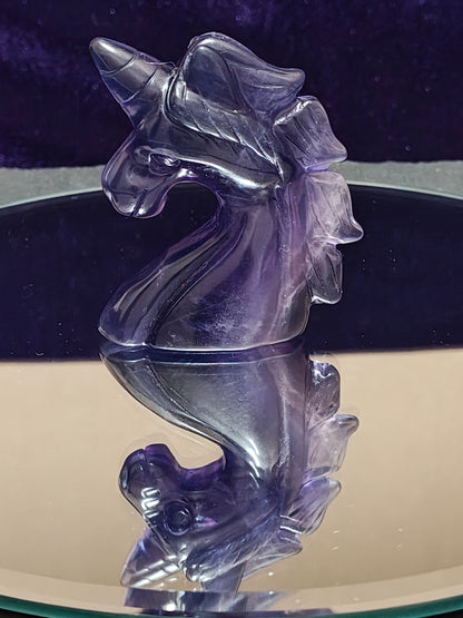 Purple Fluorite Unicorn Carving | Mental Clarity & Spiritual Protection Crystal | Magical Third Eye Stone