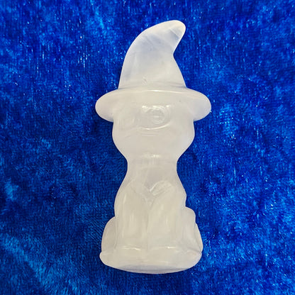 Rose Quartz Witchy Cat Carving