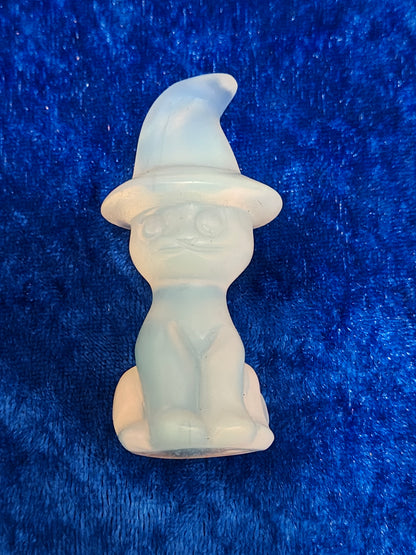 Witchy Cat Crystal Carving 2.5" | Rose Quartz, Strawberry Quartz & Opalite | Witch Gift for Cat Lovers