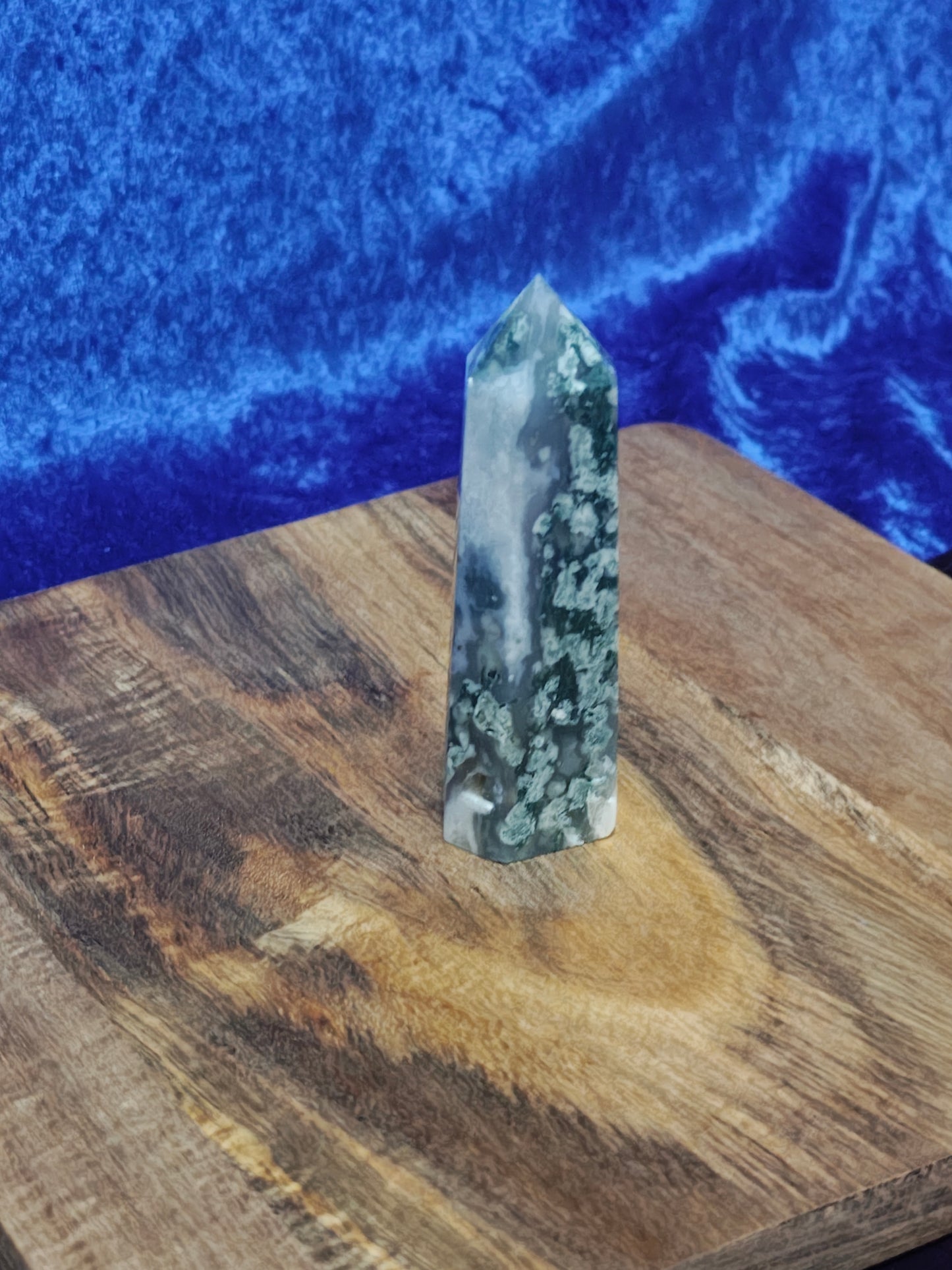 Moss Agate Tower – 3 Inches Tall - Stone of Mother Gaia for Abundance, New Beginnings, Business Success & Grounding
