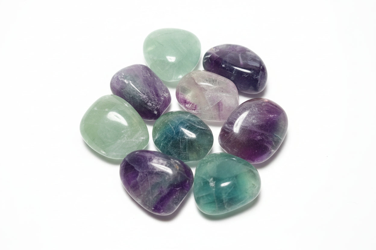 Rainbow Fluorite Tumbled Stones – Purple Green Crystal for Focus, Calm & Negative Energy Clearing