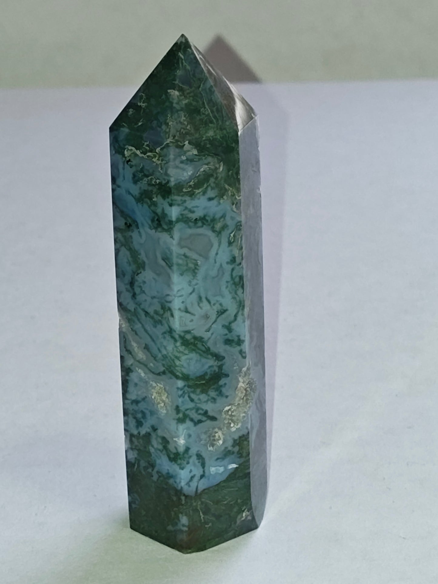 Moss Agate Tower – 3 Inches Tall - Stone of Mother Gaia for Abundance, New Beginnings, Business Success & Grounding